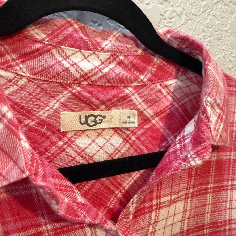UGG Plaid Flannel Nightgown Size M Pink White Lounge Sleepwear 1095619